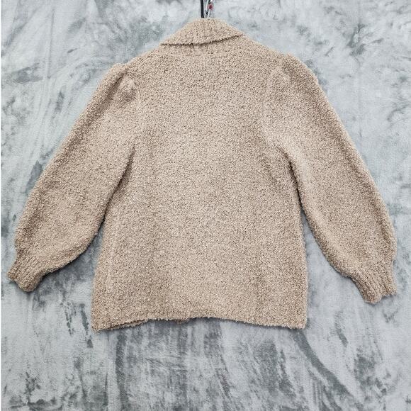 Vintage Adele Joyce Sweater Womens M Tan Wool Curly Knit Open Front Cardigan - Picture 3 of 8
